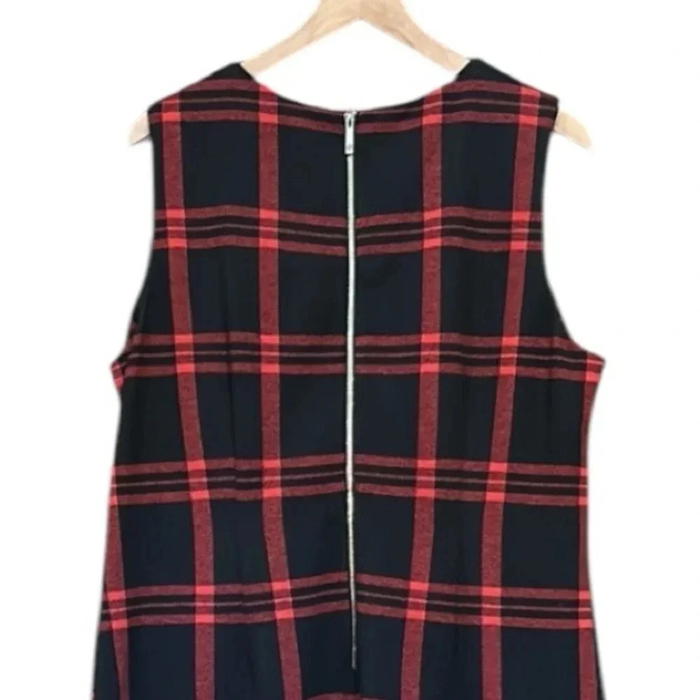 Tommy Hilfiger Red Black Plaid Asymmetrical Sheath Dress Size 16 - Picture 6 of 13